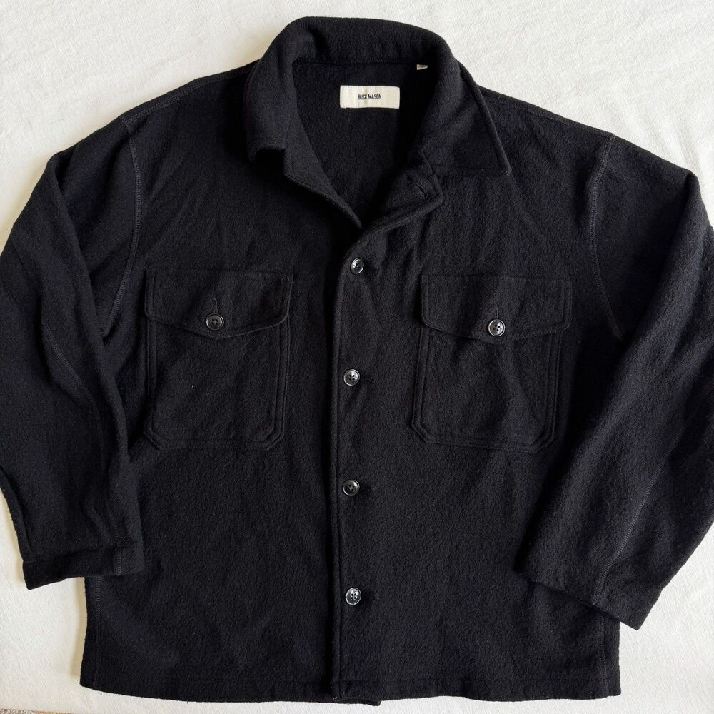 Buck Mason Felted Merino Wool Field Shirt Mens Large Button Up Merino Black